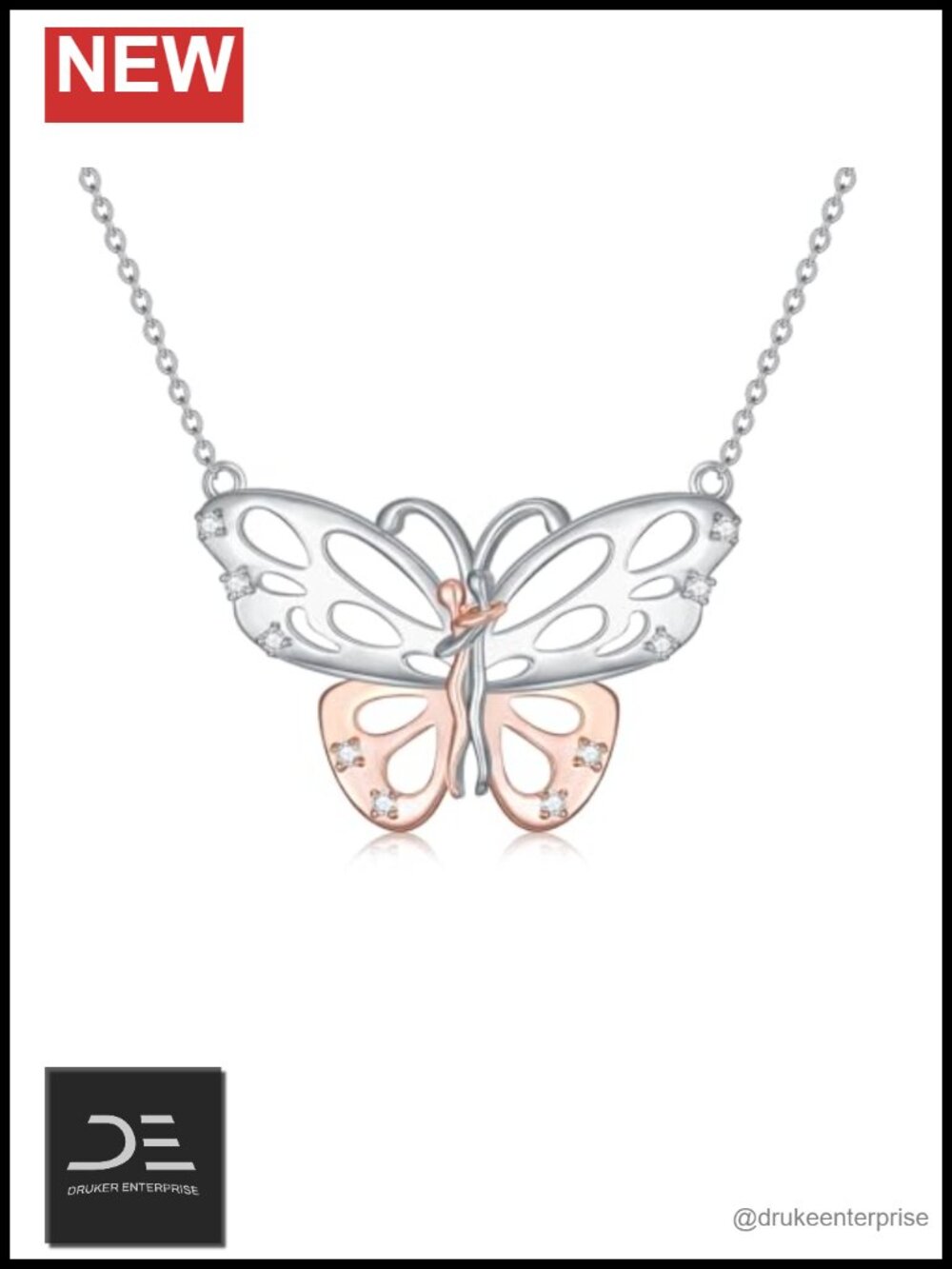 Diamond Butterfly Necklace 925 Sterling Silver Pendant Gift for Her